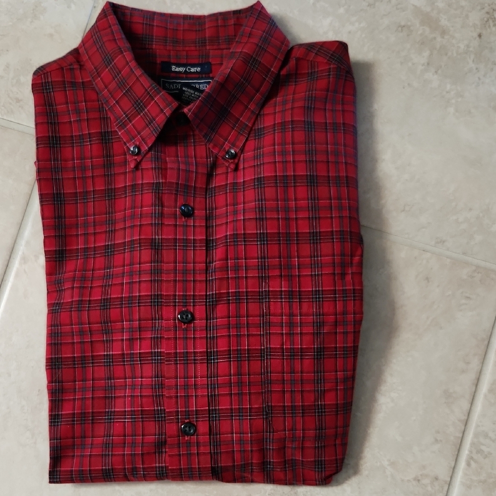 Saddlebred Red & Black Long Sleeve Cottom ButtonDown Shirt Mens Size L Easy Care
